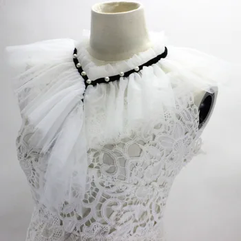 

White mesh beaded shawl fake collar suspender skirt vest skirt tube lace wood ear Retro court exaggerated chiffon shirt collar