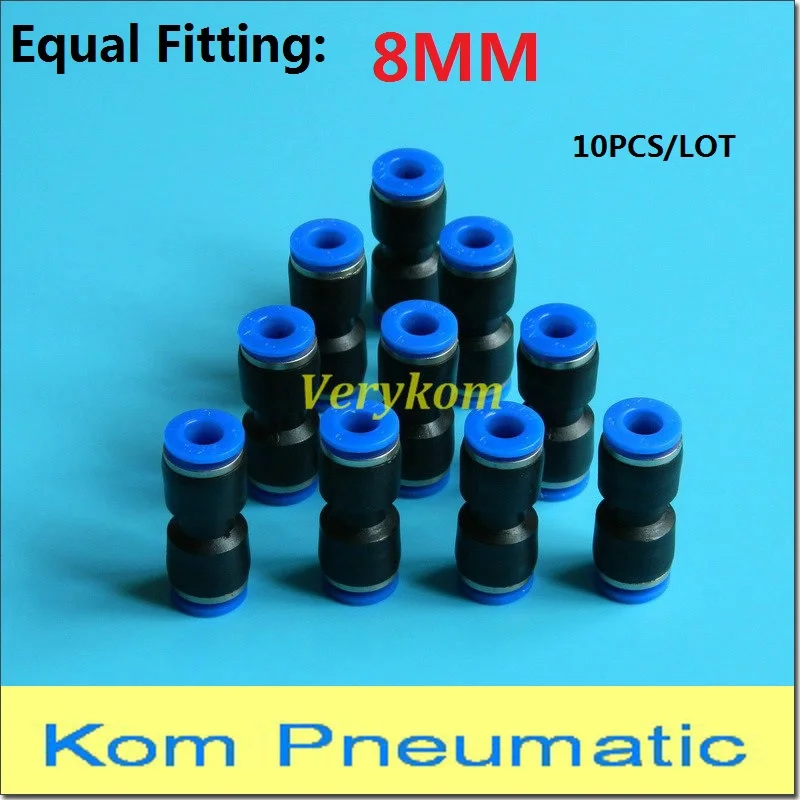 

VerykomPneumatic Plastic Union Straight 8mm Pipe Hose Tube One Touch Push In Equal Air Fitting Quick Connector Joiner PU-8 PU-08