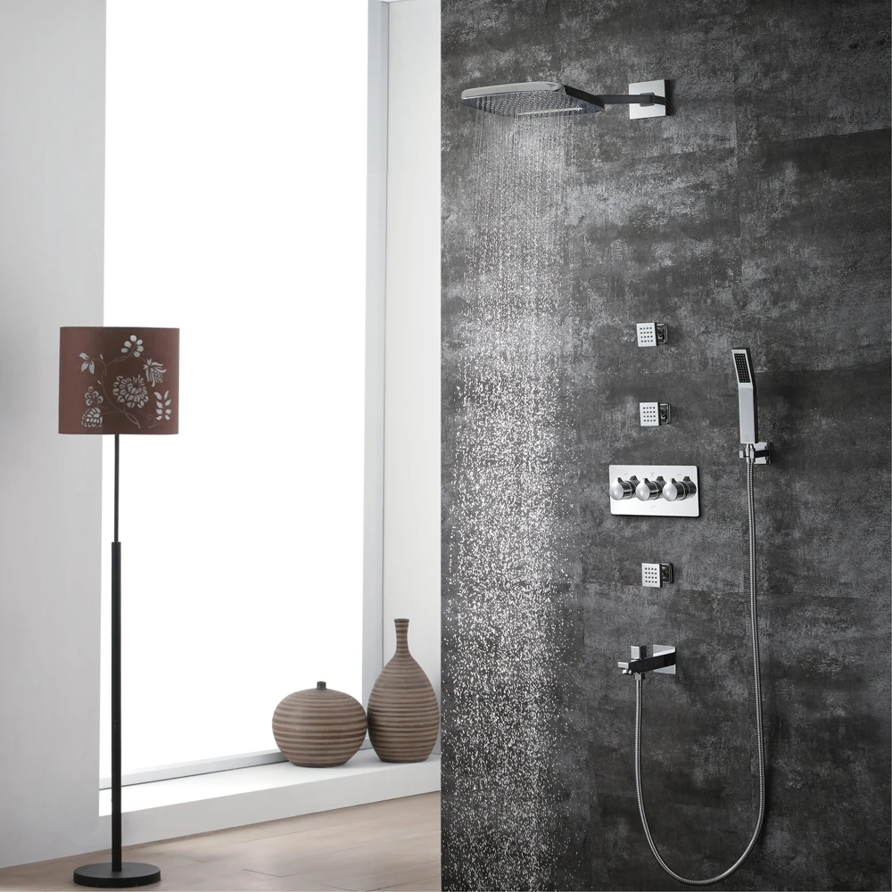HIDEEP New Luxury Wall Mounted Shower Set High Quality Brass Five Functions Faucets Set System