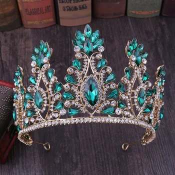 

Fashion Wedding Crown Green Crystal Bride Hair Accessories Princess Crowns Women Bridal Tiaras bijoux cheveux Headband