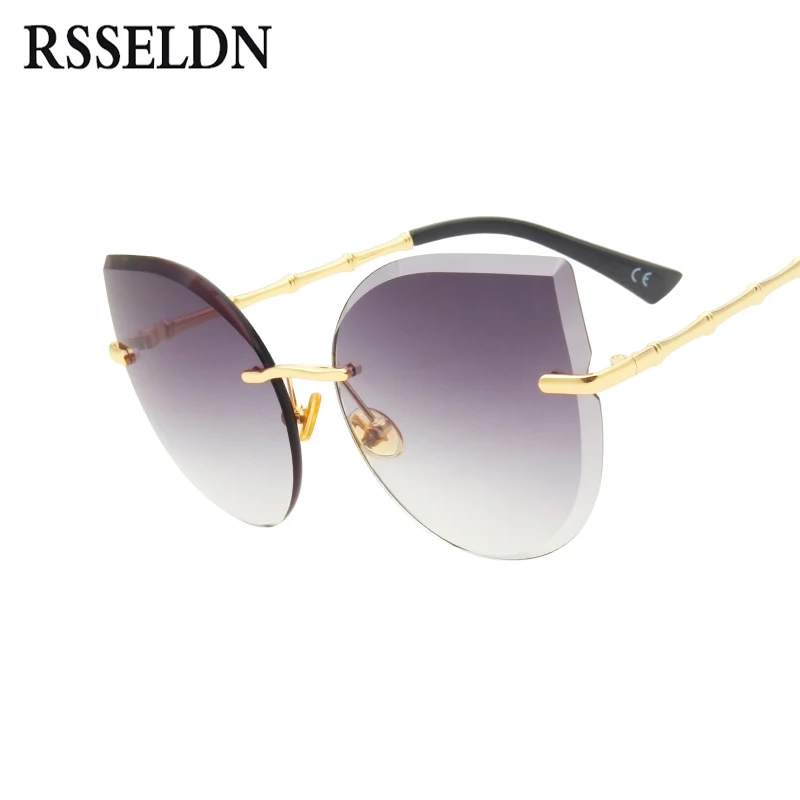 

RSSELDN Fashion Design Rimless Cat Eye Sunglasses Women Oversized Luxury Gradient Lens Sun glasses For Women Pink brown UV400