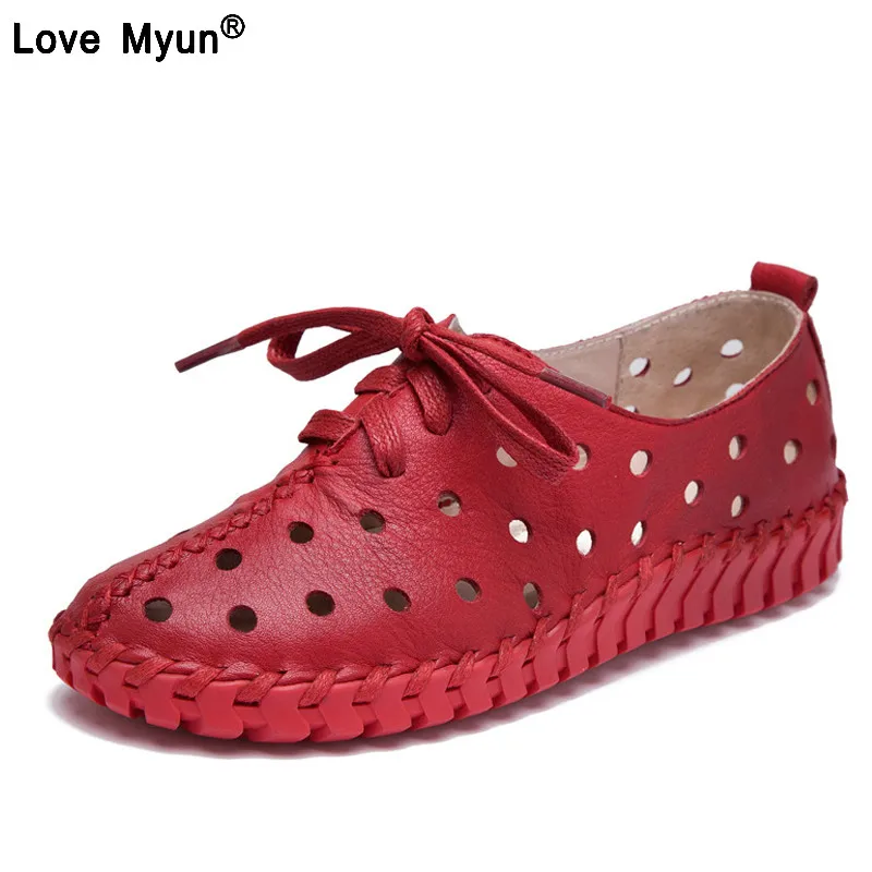 

Spring and summer new genuine leather shoes women hollow female Lace genuine leather flats women shoes casual shoes wome 788