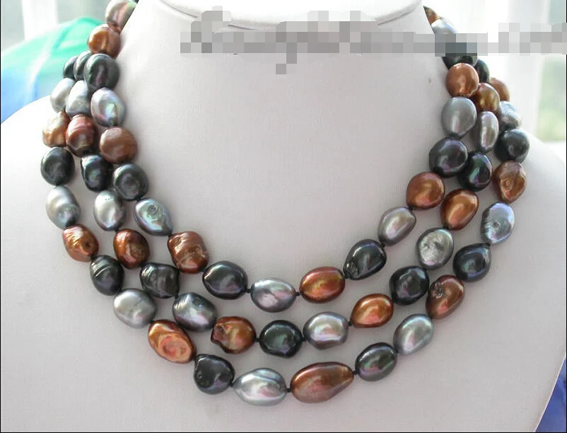 

FREE SHIPPING *****z3422 46" 14mm baroque black coffee gray PEARL necklace (A0511)
