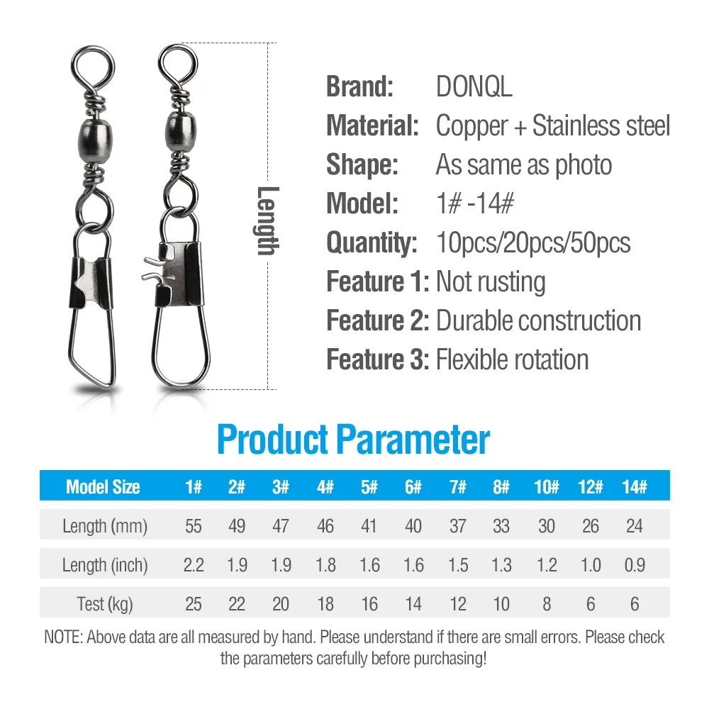 DONQL 10/20/50pcs Rolling Swivel Fishing Connector Pin Bearing Interlock Snap 1#-14# Fishhooks Lures Carp Fishing Accessories DONQL 10/20/50pcs Rolling Swivel Fishing Connector Pin Bearing Interlock Snap 1#-14# Fishhooks Lures Carp Fishing Accessories