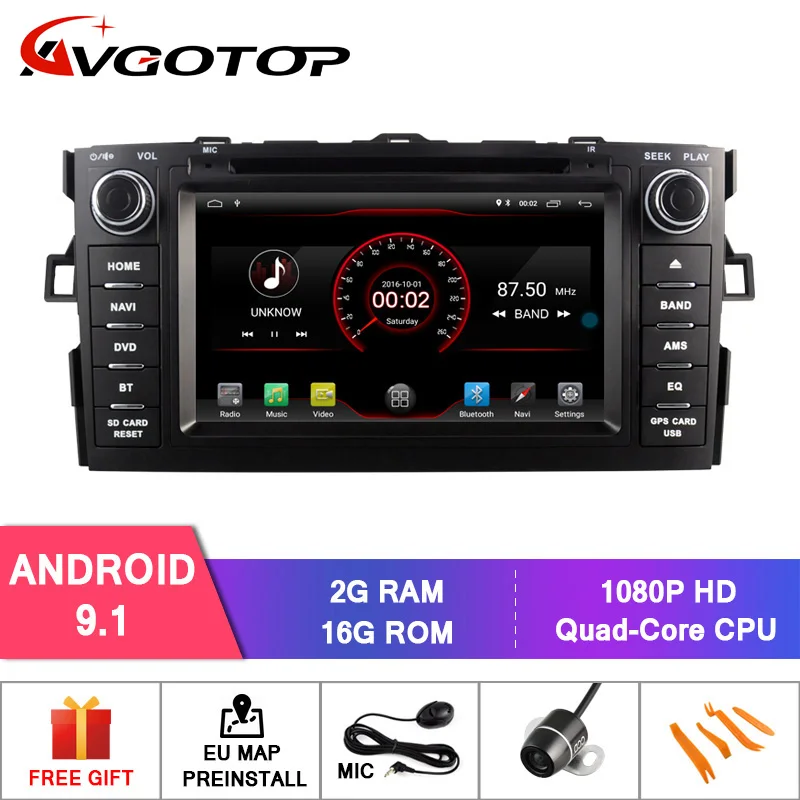 Perfect AVGOTOP Android 9 WINCE Bluetooth GPS Car Radio DVD Player For TOYOTA AURIS 2007 2G 16G MP3 MP4 Vehicle Multimedia 0
