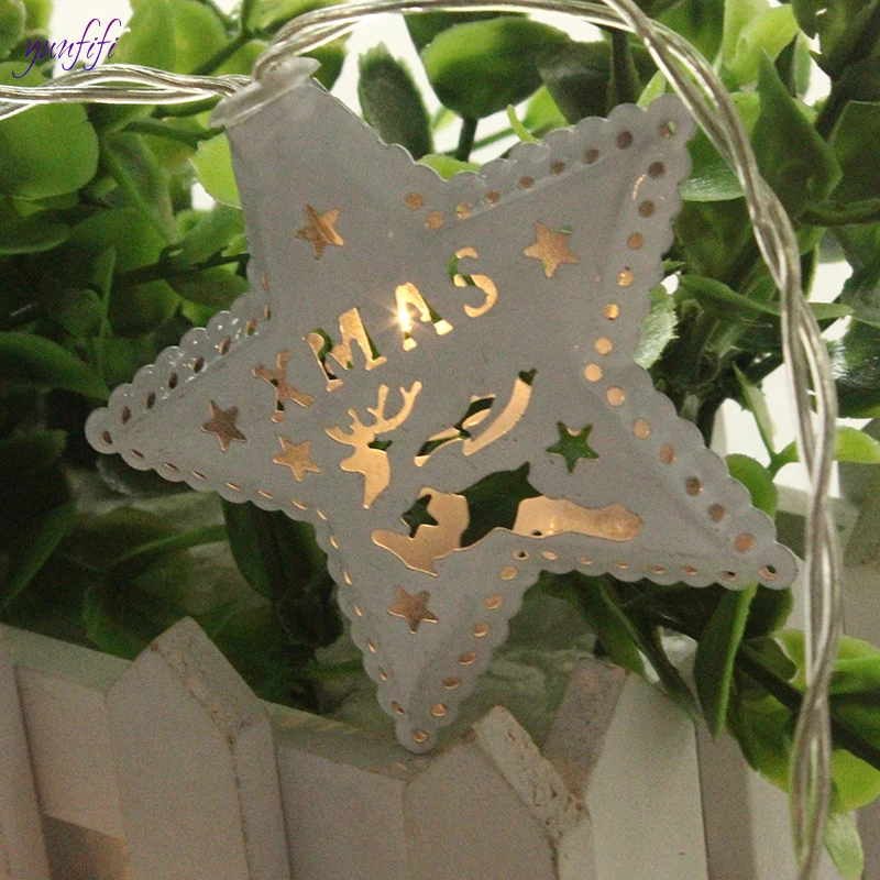 

71x63mm Iron Art Star white Hollow Pentagram Modeling Holiday Light AccessoriesChristmas Tree Wedding Bedroom Pendant Decor