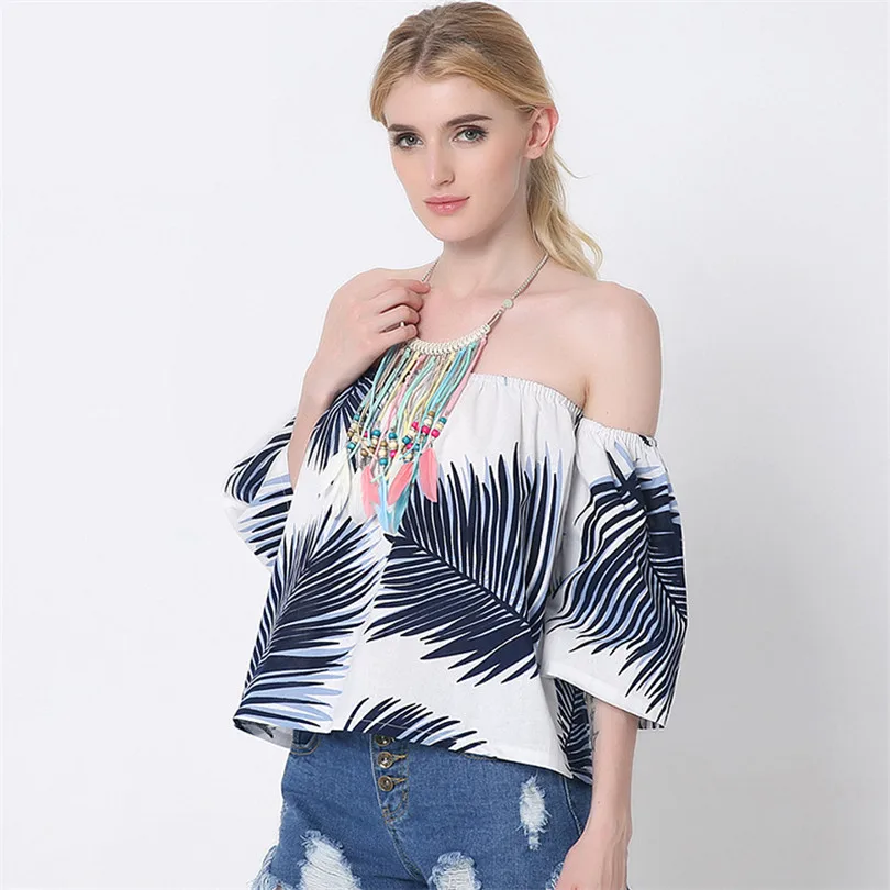 Nuevo estilo cuello cortado tres cuartas partes de filtrado de algodón hombro blusas de las señoras de moda Ropa mujer Vestidos camisas de verano 2018