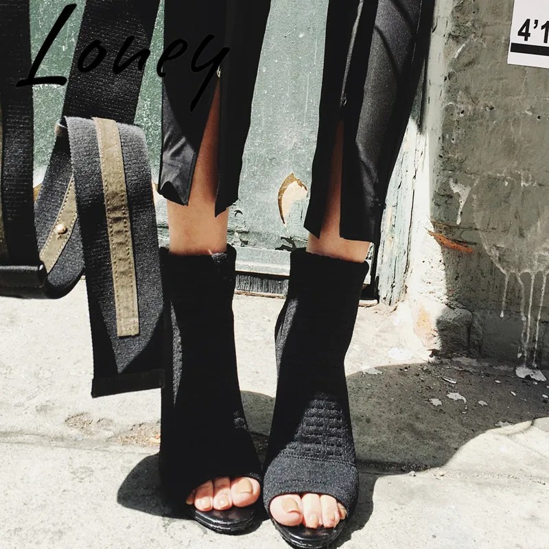 

Loney New Rome Gladiator knitted Summer Sandals Open Toe Slip On Thin HIgh Heel Ankle Sandal Boots Shoes Women