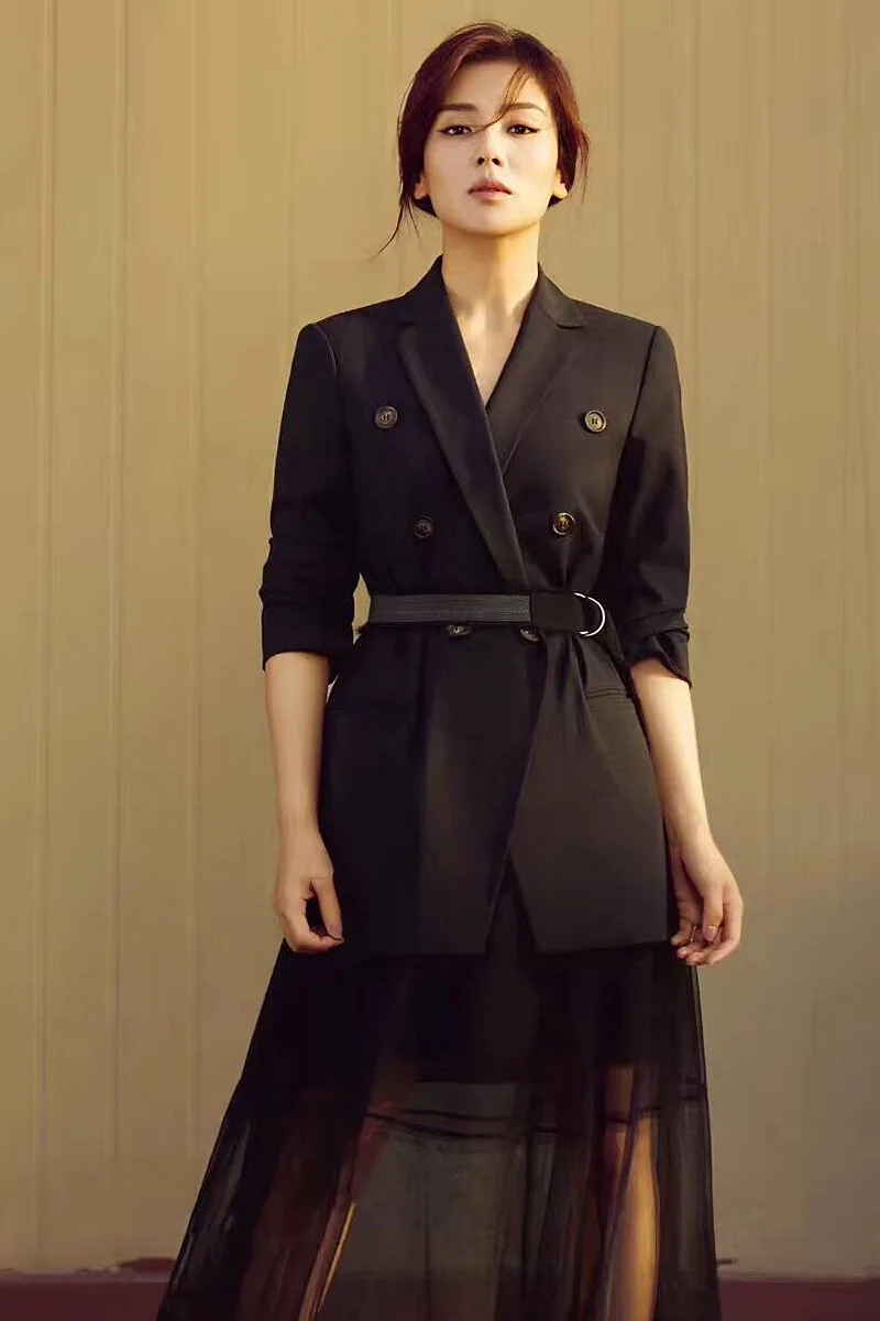 2019 Spring Liu Tao Star with Double Breasted Ol Commuter Temperament Black Suit Coat Suit Women Blazers and Jackets