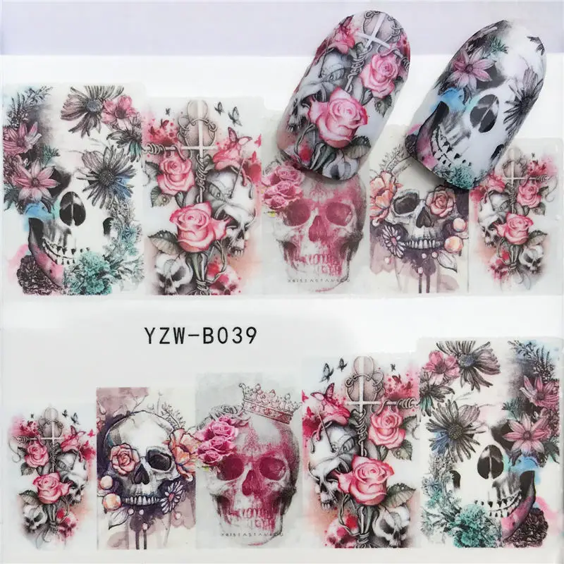WUF Панк/градиент цветок серии 3d наклейки для ногтей наклейки цветочный/единорог клей маникюрные наклейки Шарм Дизайн ногтей украшения - Цвет: YZW-B039