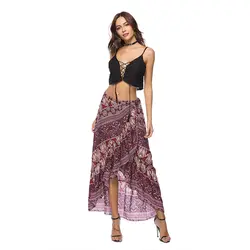 Асимметричный летний Vestido тайский стиль винтаж длинные пляжные макси юбка Этническая эластичные для женщин юбки для принт роковой Falda W1088