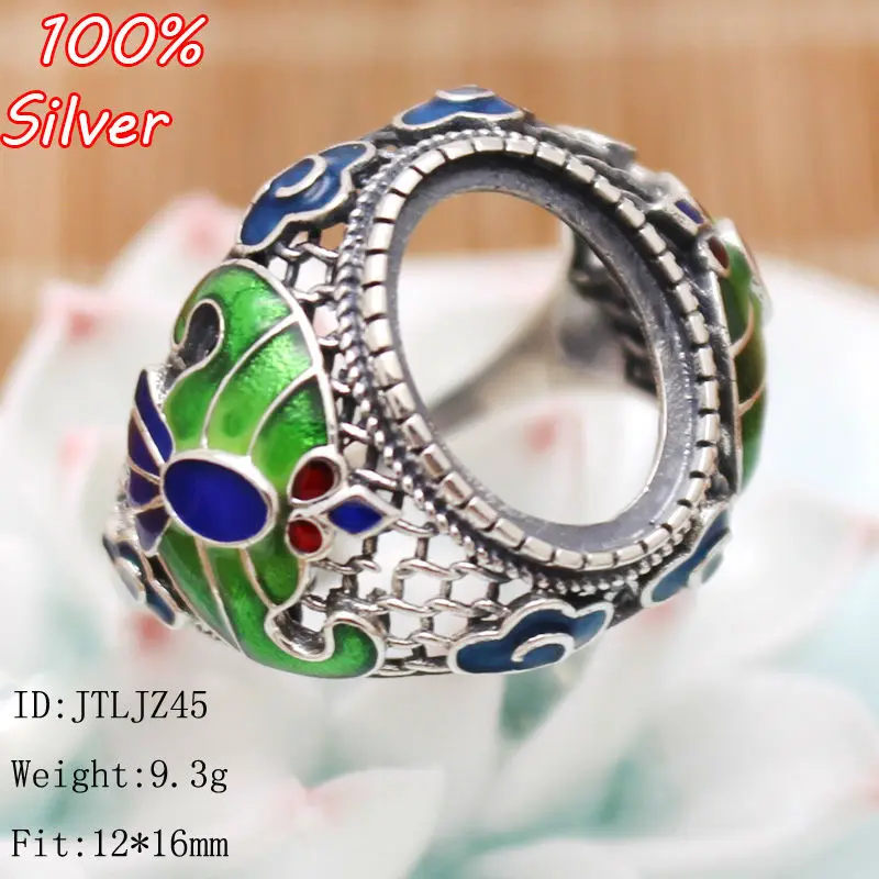 

100% 925 Sterling Silver Ring Blank Jewelry Fit Oval 12*16mm Cloisonne Vintage Ring Base Tray for DIY Handmade