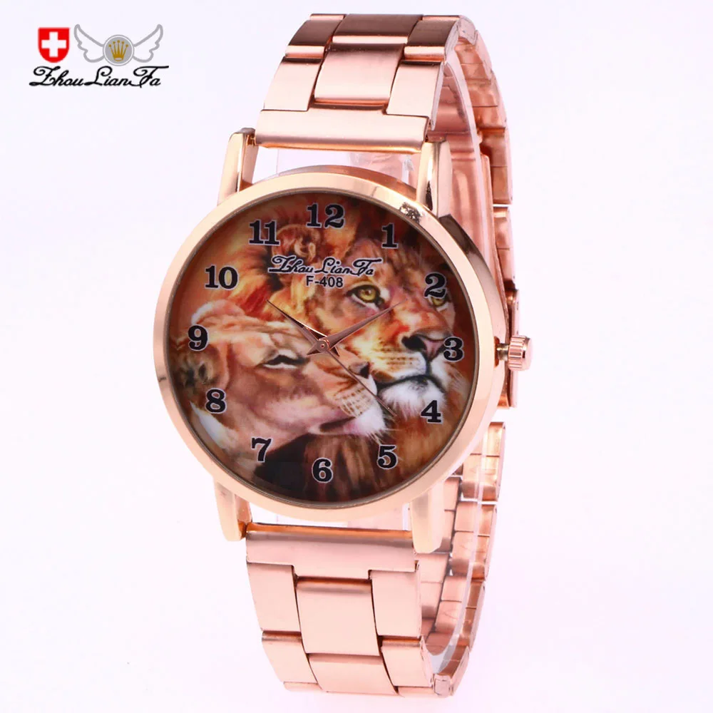 

Fashion Lion Head Pattern Digital Scale Alloy Dial Rose Gold Stainless Steel 20mm Strap Men's Luxury Quartz Watch Wristwatch C8