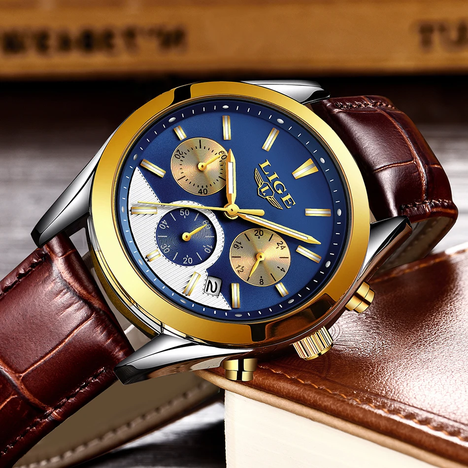 Relogio Masculino LIGE для мужчин s часы лучший бренд класса люкс золотые синие спортивные часы для мужчин Классическая мода циферблат водонепроницаемый Дата кварцевые часы
