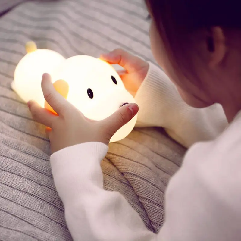 

Cute Children's Night Light Built In USB Rechargeable Battery Touch Timing Bedside Light Silicone Dog Night Light