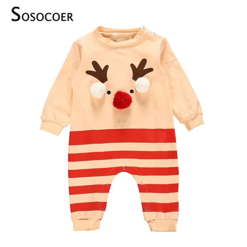 

SOSOCOER Christmas Baby Romper Spring Autumn Cartoon Antlers Stripe Newborn Onesies Jumpsuit Infant Toddler Clothes Outfits