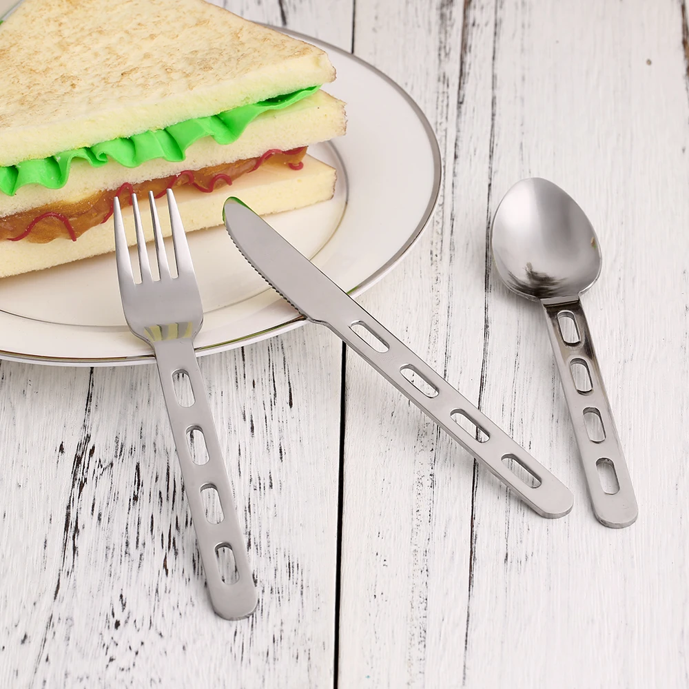 Bolsillo de acero inoxidable Kit cubiertos tenedor cuchara cortador Set vajilla cocina Camping Picnic senderismo viaje cuchillería