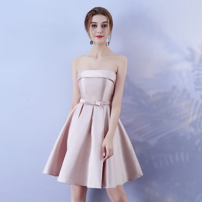 

Bridesmaid Dress Wedding Guest Dress Red Bean Pink Colour Sleeveless Above Knee Mini Dress Sexy Back of Bandage