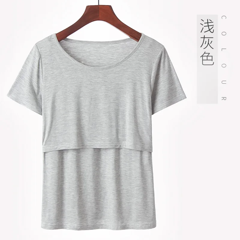 Летняя женская одежда для грудного вскармливания футболка с рукавом для кормления Топ Одежда для беременных женские повседневные футболки Топы - Цвет: grey