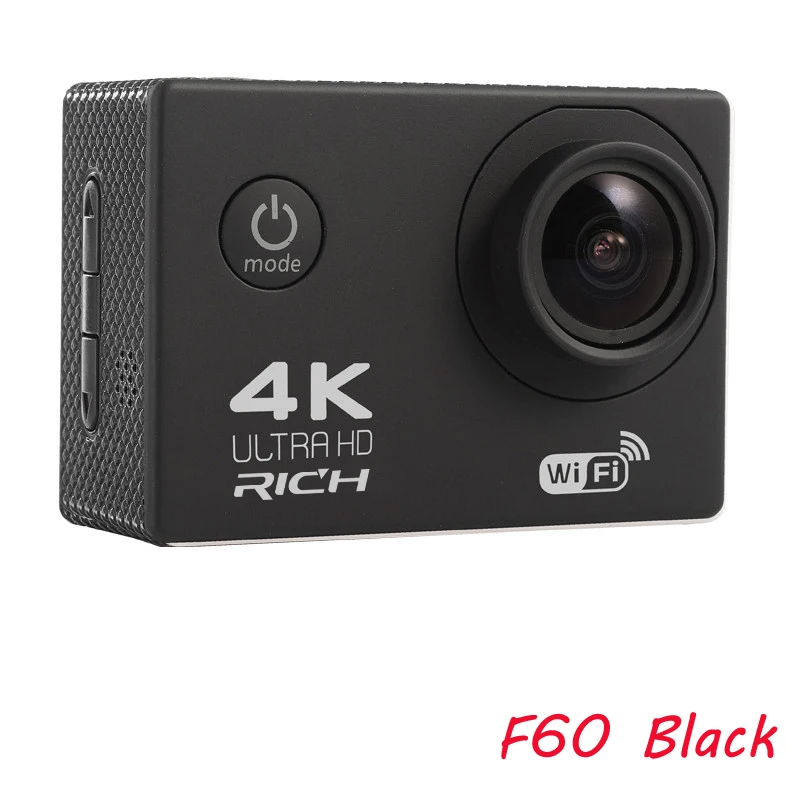 Богатая Экшн-камера F60/F60R Ultra HD 4 K/30fps WiFi 2," 170D go Helmet Cam pro Подводная Водонепроницаемая Спортивная камера - Цвет: Черный