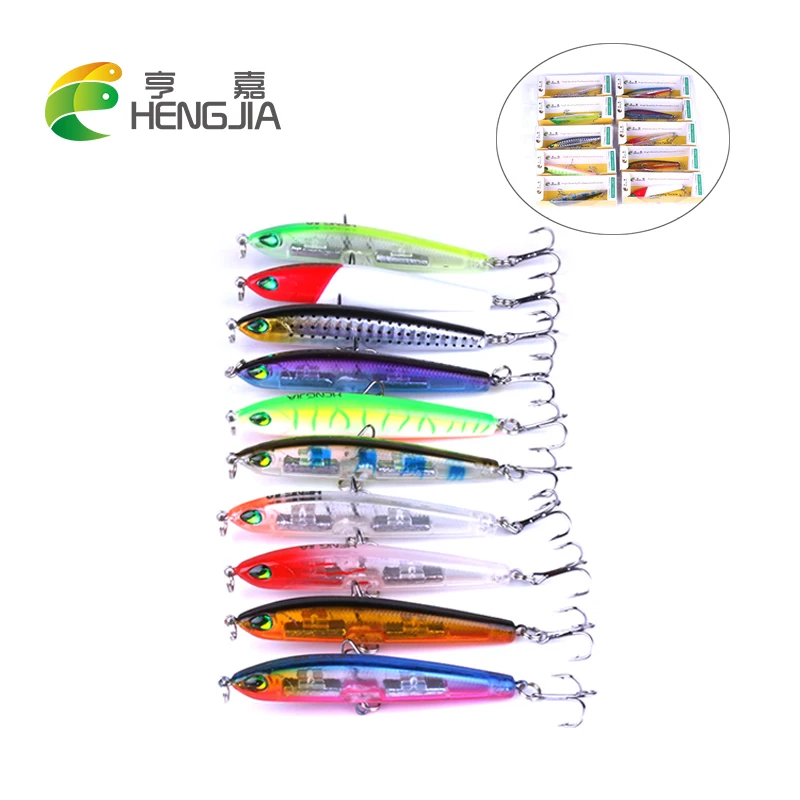 Iscas de Pesca Hengjia cm Popper Top Água Rígido Plástico Abs Oscilação Pike Baixo Pesca Tackles 50 Pcs 9g 7 17 Iscas artificiais