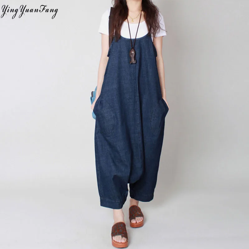 

YingYuanFang Harlan wide leg loose swap file large size denim overalls