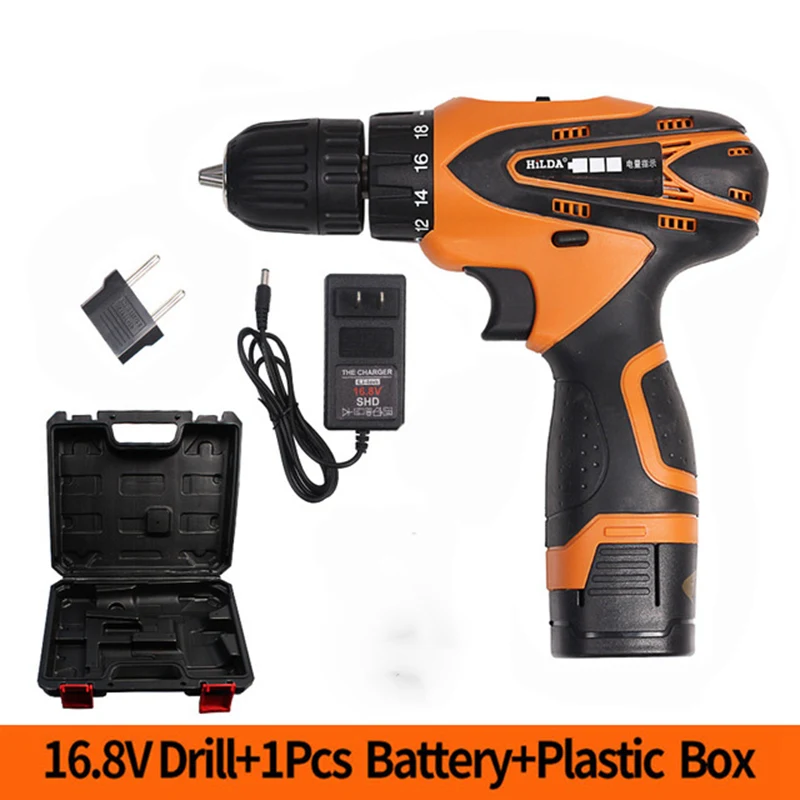 

16.8V Cordless Screwdriver Electric Drill Two-Speed Rechargeable Lithium Battery*1 with LED Light +Drill Case*1