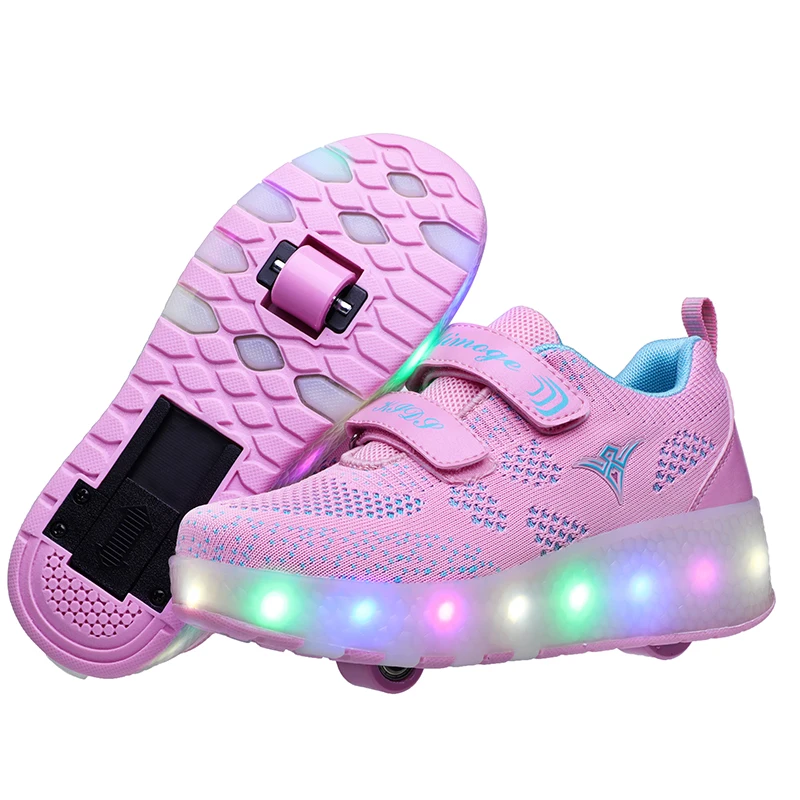 Dark Heelys USB зарядка светодиодный Красочные Дети Мода кроссовки с два колеса роликовые коньки обувь для мальчиков и девочек