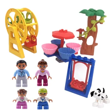 

Coffee Turntable Ferris Wheel Amusement Park Building Blocks Duploed Big Size Bricks Toys for Children Baby Christmas Gift