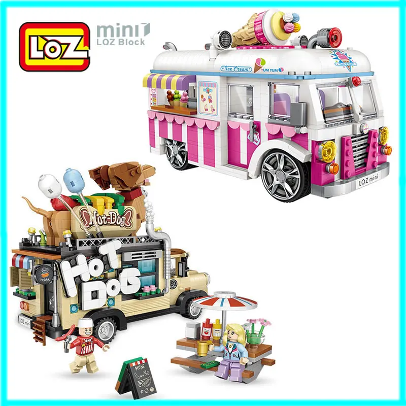 LOZ Building Blocks Hot Dog Cart Car Vehicle Assemable Kids Educational Toys for Children Creator Ice Cream Truck 1116 1112 | Игрушки и