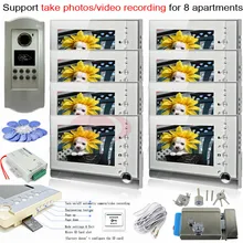 8pcs Photo Memory Indoor Units+ RFID 700lines CCD Outdoor Camera Video Door Phone Intercom System For 8 Apartments+E-Lock