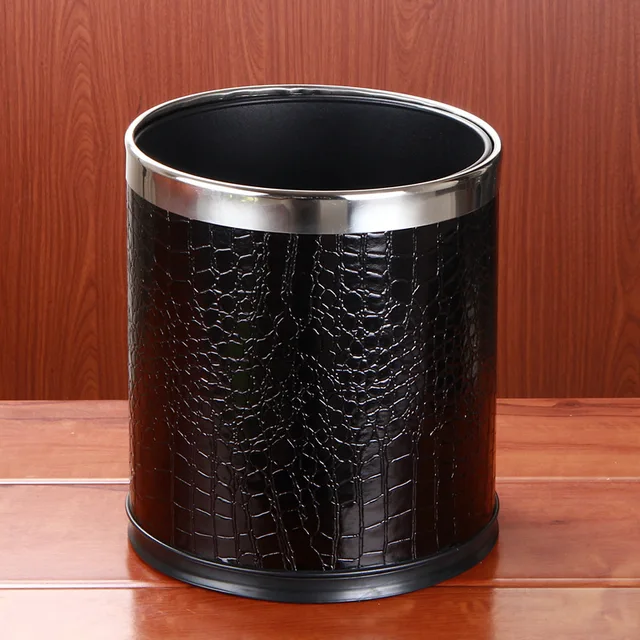European Style Indoor Waste Bins Trash Bins Leather Double deck Storage