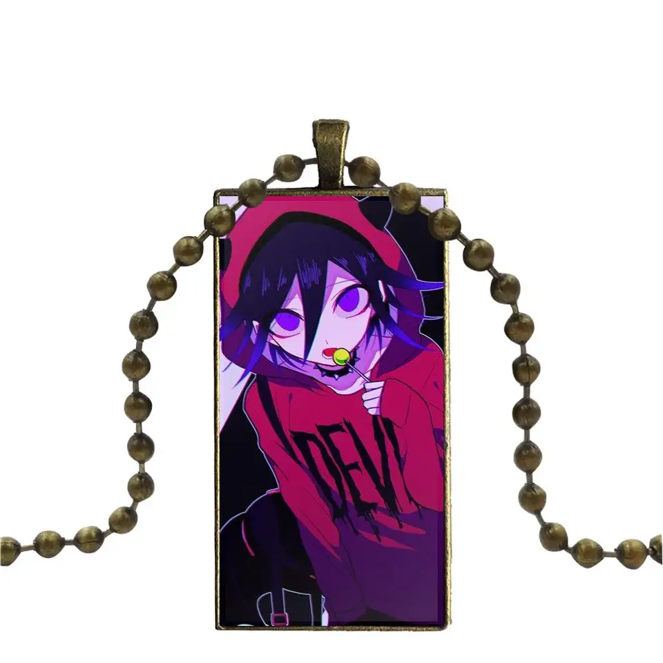 Pour Les Femmes Cadeau De Mariage Kokichi Ouma Fille Verre Cabochon Choker Pendentif Rectangle Collier Couleur Bronze Bijoux