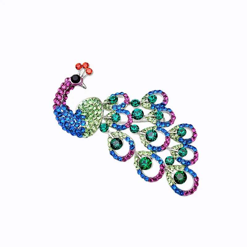 OBN Fashion Elegant Blue Czech Crystal Rhinestone peacock brooches