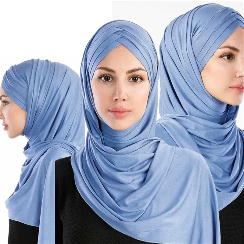 Женский элегантный скромный мусульманский исламский шарф Рамадан мягкий легкий Джерси мгновенный хиджаб длинный платок легко носить - Цвет: 4
