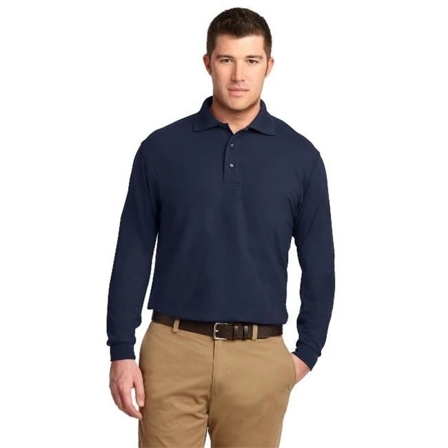 Port Authority K500LS Mens Long Sleeve Silk Touch Polo T-Shirt Navy - Extra Small