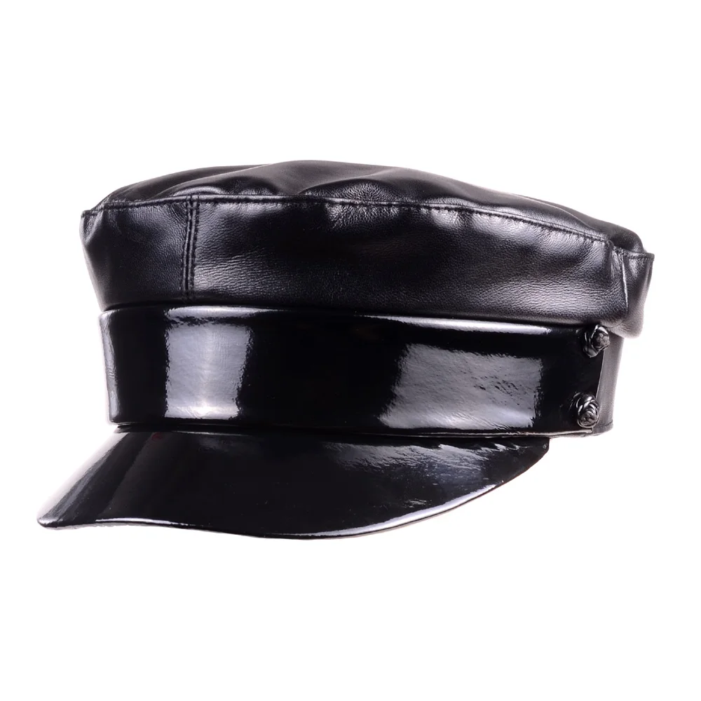 

New Women's Real leather Patent Leather Shiny Black Beret Newsboy Militry Army/Navy caps/hats