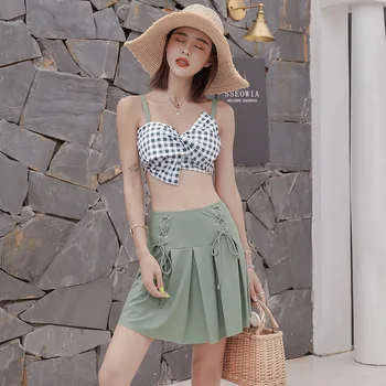 

Women's Swimwear Separate Bathing Suit Whole Swimsuit Fused Push Up Bikiny Set Women 2019 Female Korean New Splitd Skirt Three