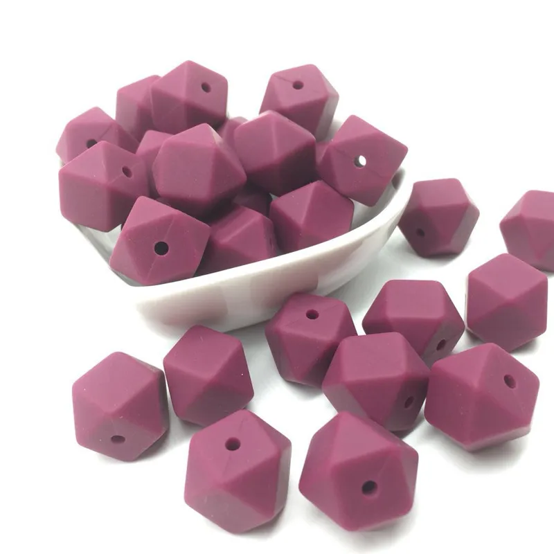 

10 PCS Red Wine Grade Hexagon Silicone Beads BPA Free 14&17 MM Silicone Baby Chewed Bead Baby Teething Necklace Accessories