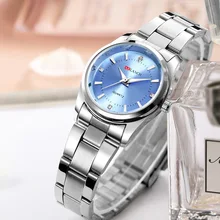 Женские маленькие часы из нержавеющей стали, роскошные брендовые кварцевые женские часы, серебристые синие часы для женщин, повседневные водонепроницаемые наручные часы