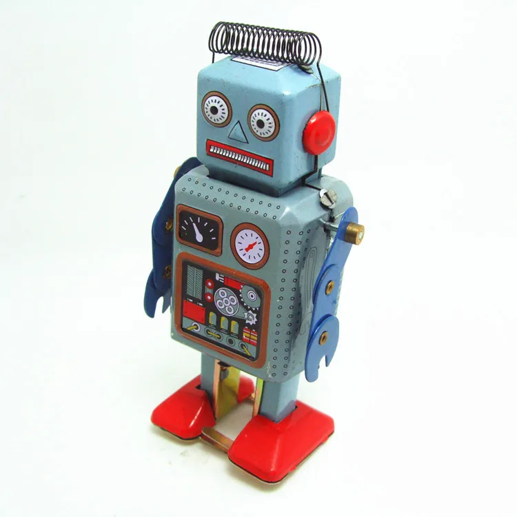 Vintage Mechanical Clockwork Wind Up Walking Robot Metal Tin Toy Kid Gift TBO 