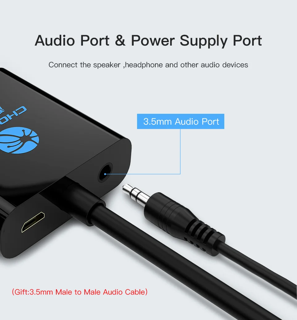 CHOSEAL HDMI to VGA Adapter Digital to Analog Video Audio Converter 1080P for PS4 Pro Raspberry Pi 3B+ TV HDMI to VGA Converter (7)