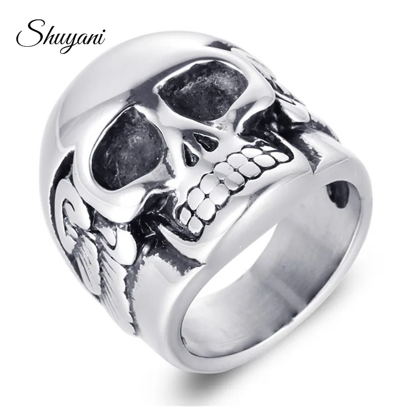 Shuyani Титан Нержавеющая сталь Jewelry Для мужчин череп скелет Винтаж модные кольца