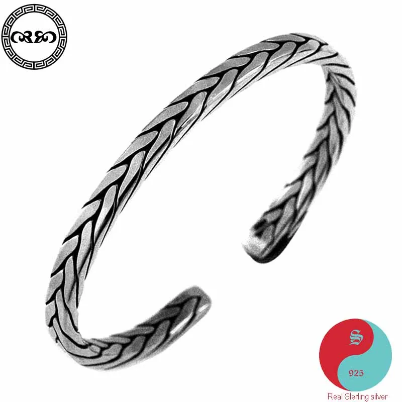 

Ethnic Real Pure 925 Sterling Silver bangles Bracelets retro woven braided bangles women Fine Jewelry