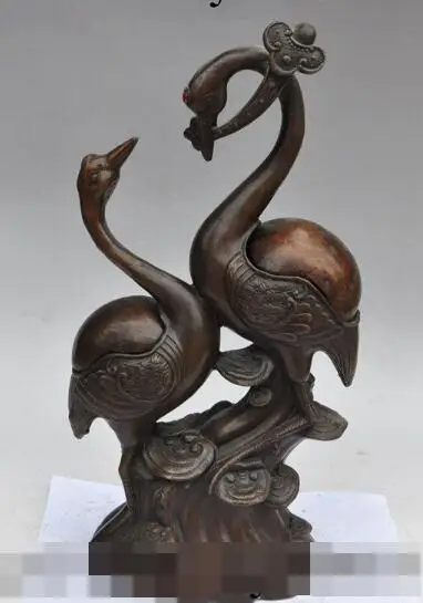 

S01175 17" chinese bronze ruyi crane bird Lovers Couples statue Incense Burner Censer (B0413)