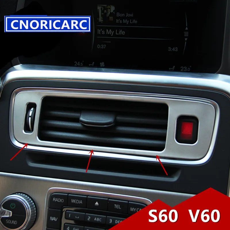 

CNORICARC Stainless Steel Middle Console Air Conditioner Outlet Panel Decorative Cover Trim For Volvo S60 V60 Car Accessories