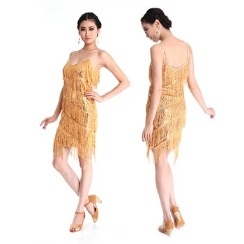 

ROPALIA Tango Dress Sexy Elegant Women Latin Dance Dress Fringed Tassel Sequins Clubwear Mini Dress
