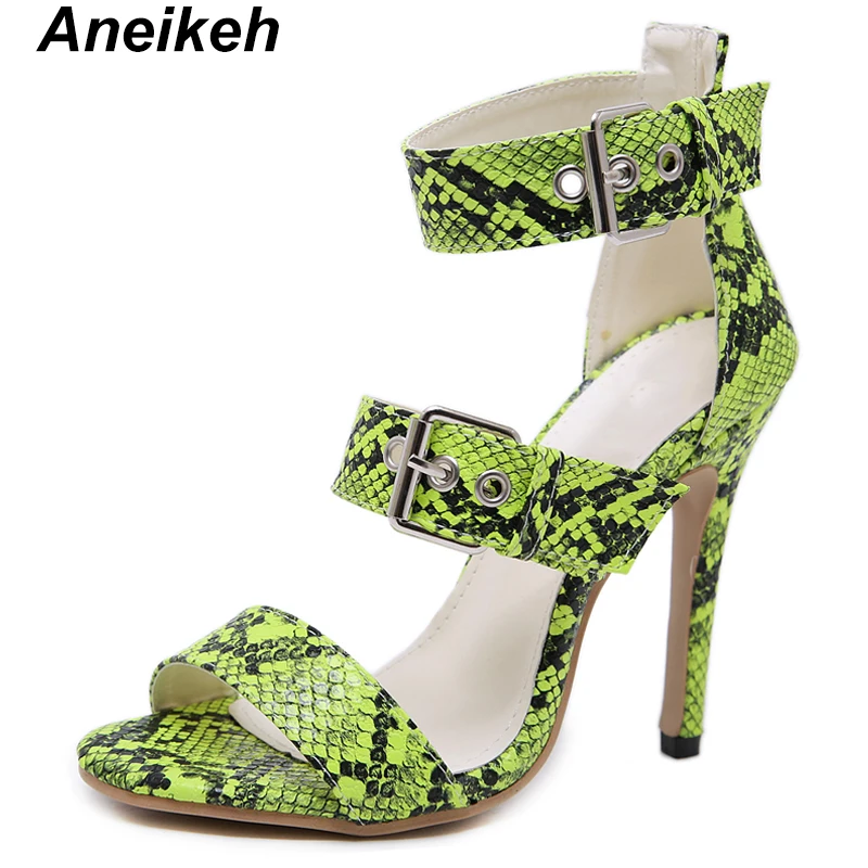 

Aneikeh Fashion Female Sandals Stiletto Heels Open Toe 2019 Summer Snakeskin Shoes For Women Ladies High Heels Sizes 35-40