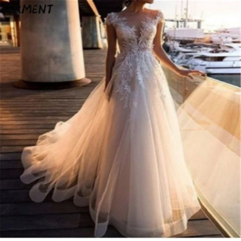 

Free shipping 2019 sexy lace perspective white wedding formal evening dress long skirt sleeveless round neck evening dresses