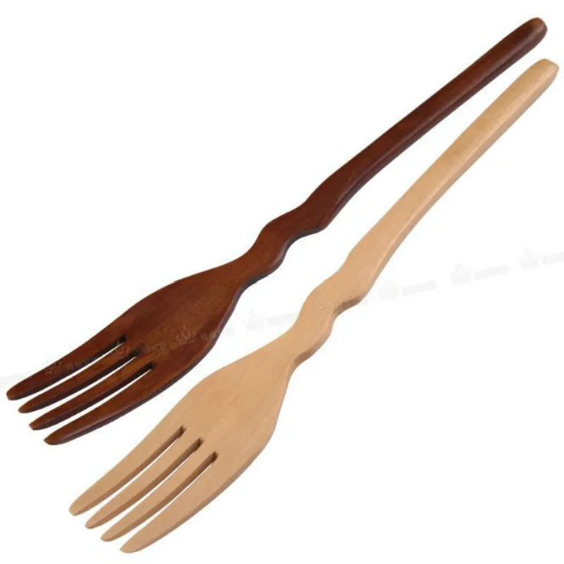 10 Pcs Wood Fork Natural wood cutlery 3 or 4 teeth hairpin Spork Curved